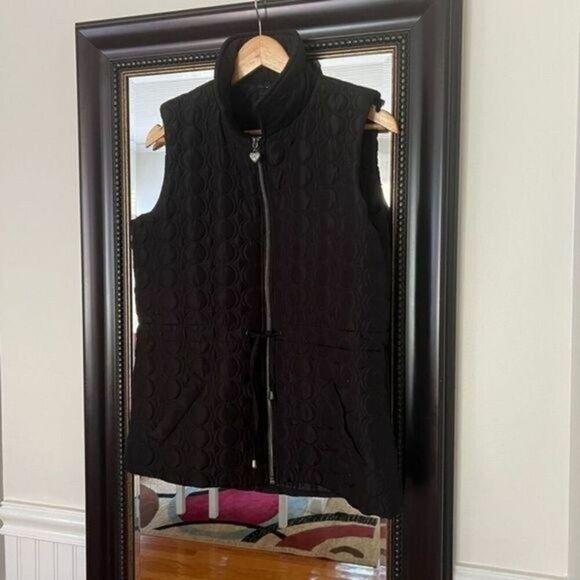 THREE HEART QUILTED Full Zip Vest Size M Blackl - Picture 2 of 5